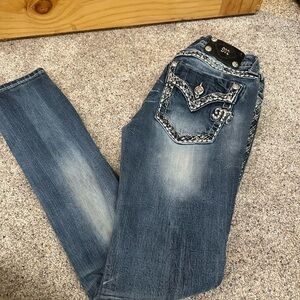 Miss Me Blue Skinny Jeans with Embellished Pockets